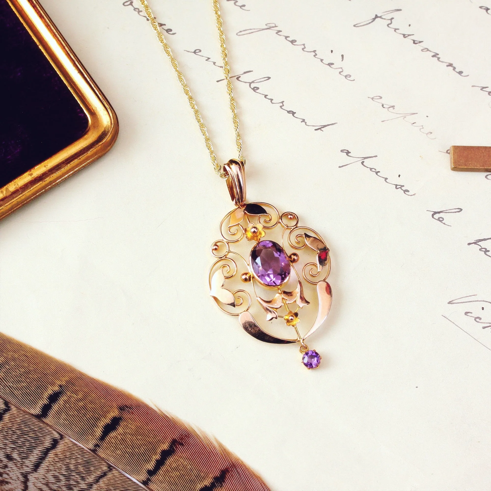 Harmonious Antique Edwardian Amethyst Pendant