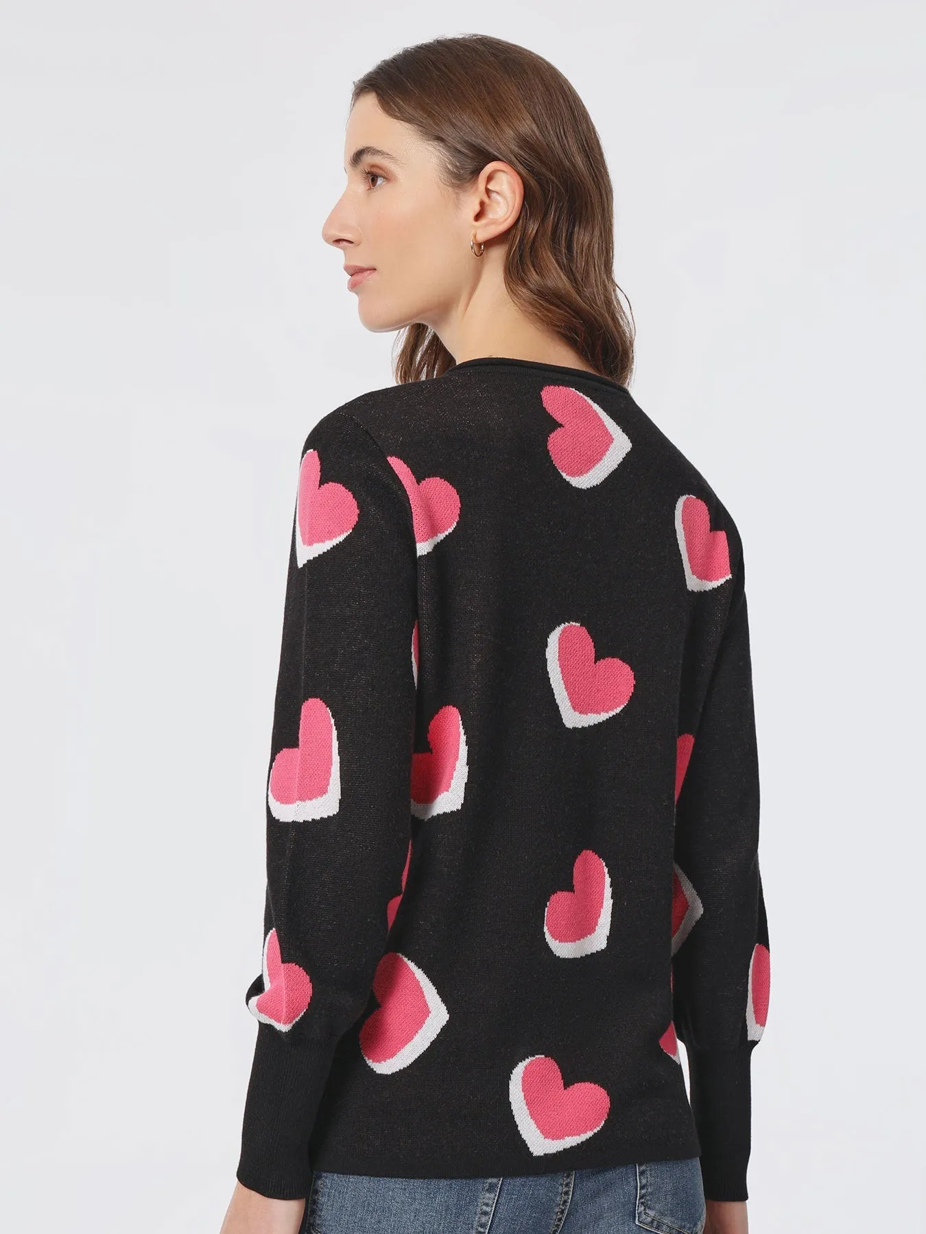 Heart Shape V-Neck Puff Sleeve Sweater