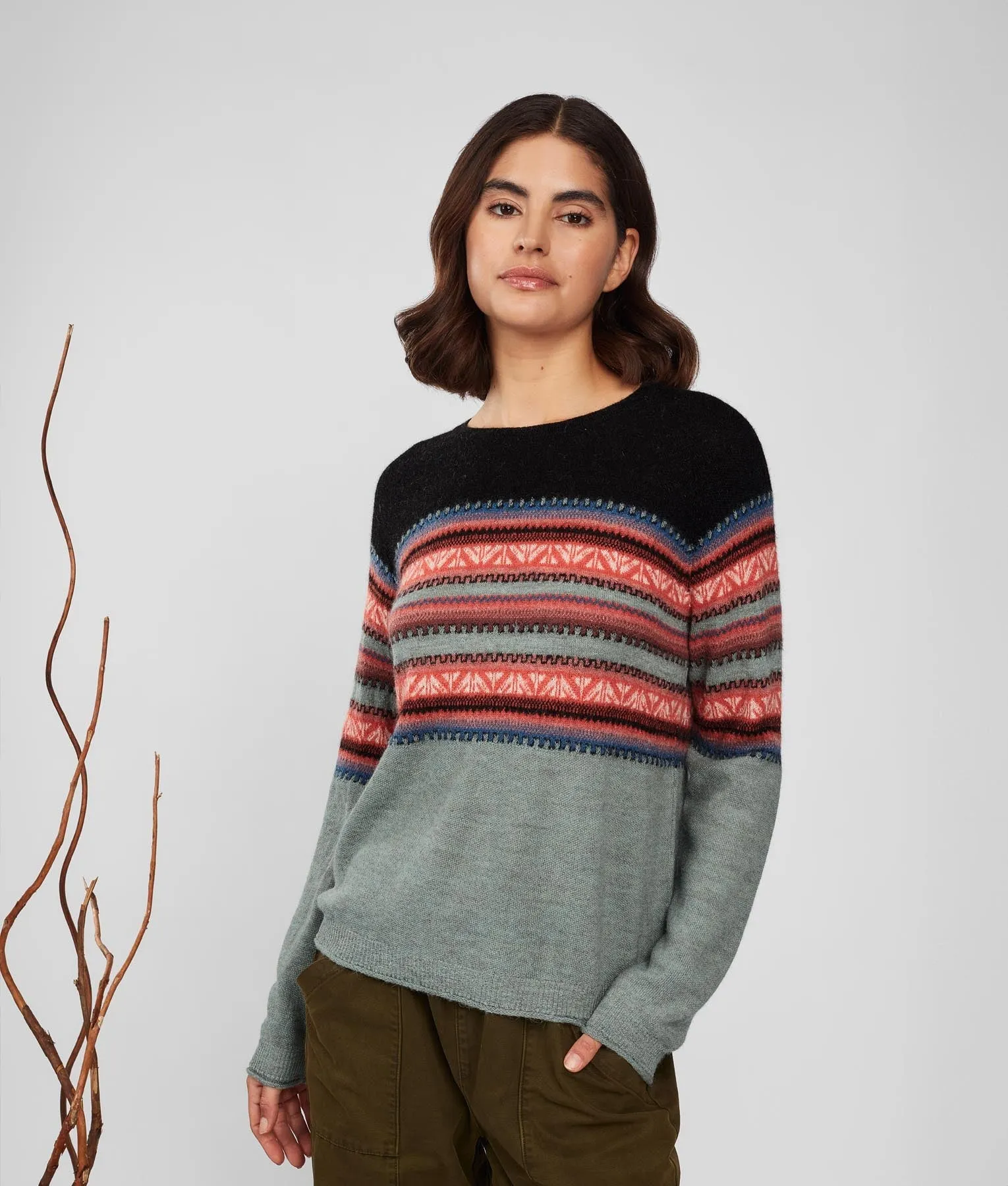 Her Yoke Jacquard O Neck Pullover