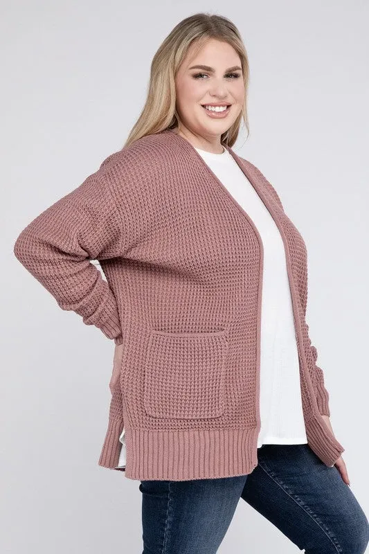 Hi Curvy Plus Size Women Low Gauge Waffle Open Cardigan Sweater