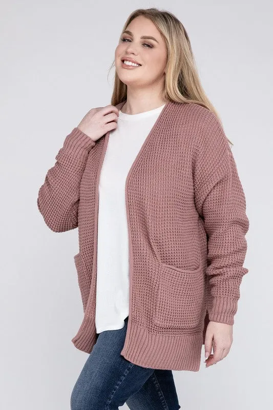 Hi Curvy Plus Size Women Low Gauge Waffle Open Cardigan Sweater