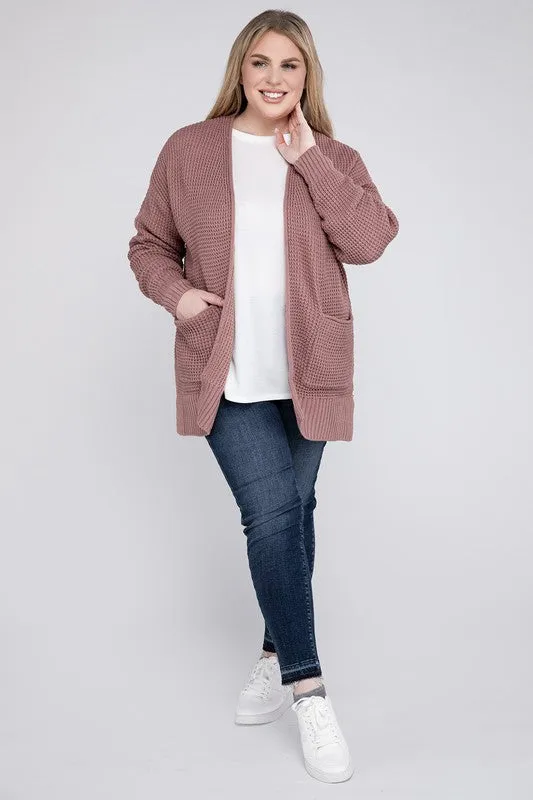 Hi Curvy Plus Size Women Low Gauge Waffle Open Cardigan Sweater