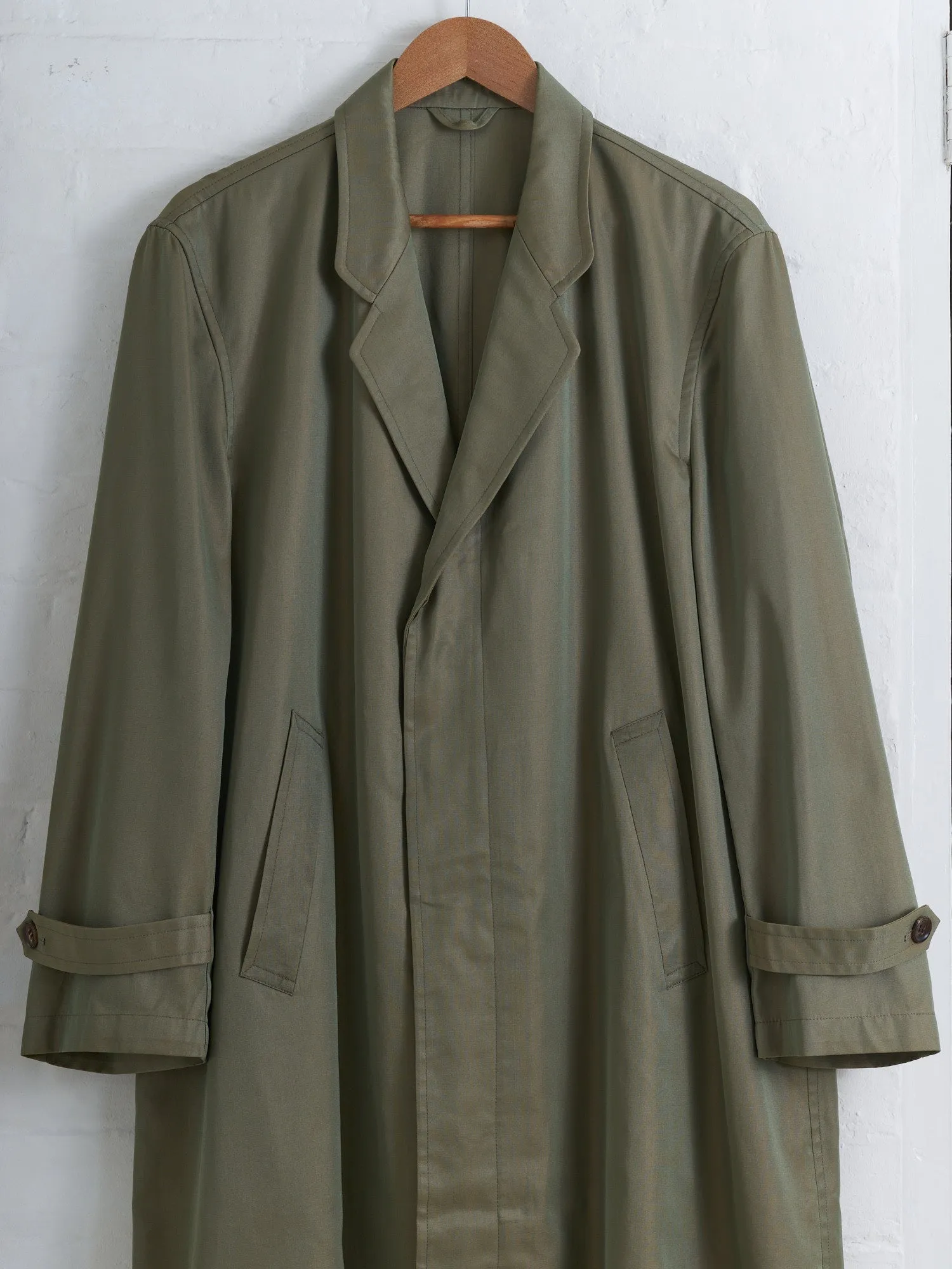 Homme Comme des Garcons 1980s khaki cotton iridescent covered placket coat - M