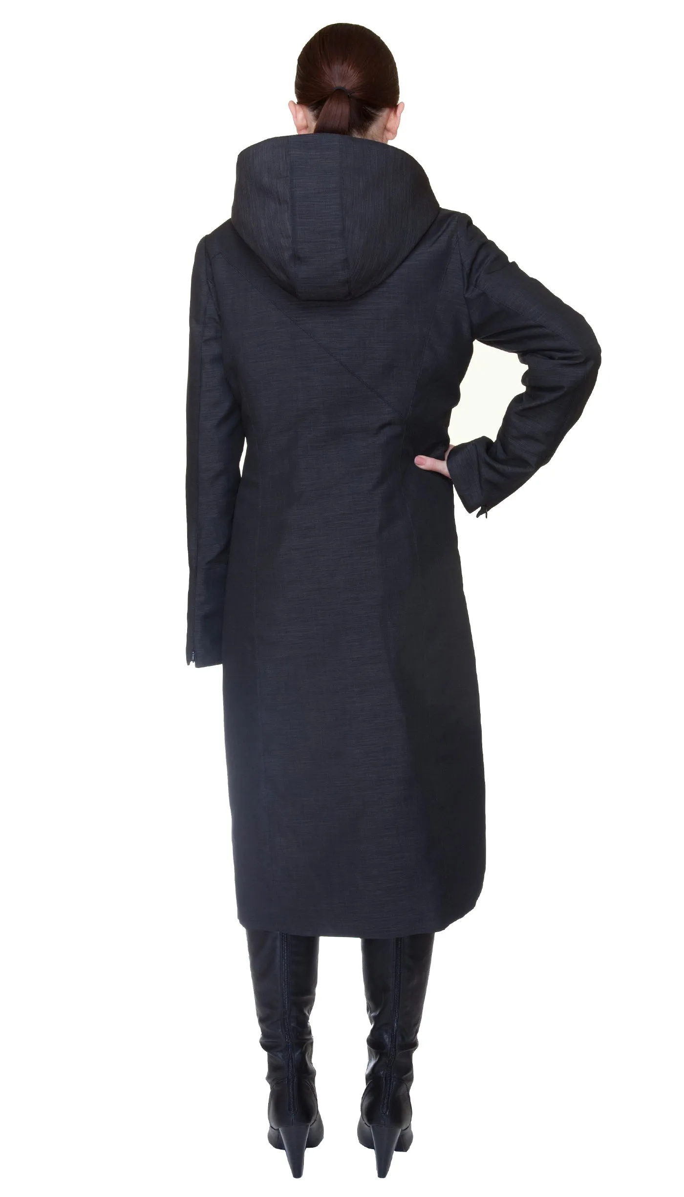 Hooded Mock Neck Zip Maxi Storm Coat w/ Thinsulate Quilted Liner *Nylon