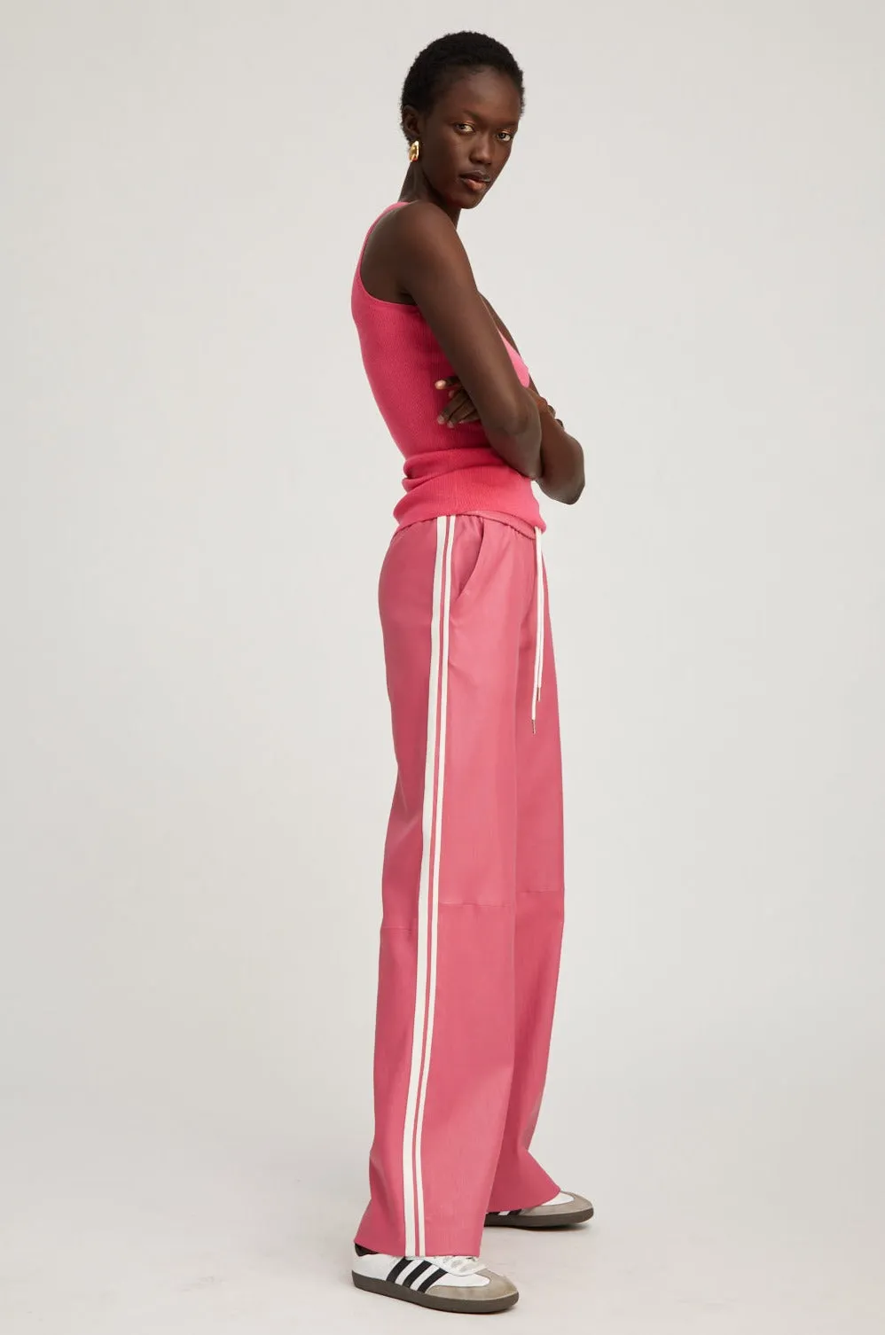 Hot Pink Leather Athletic Drawstring Pants