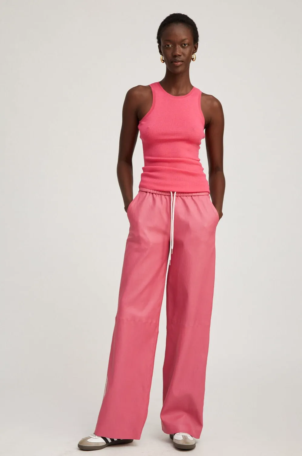 Hot Pink Leather Athletic Drawstring Pants