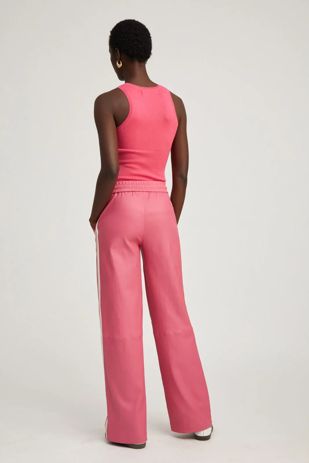 Hot Pink Leather Athletic Drawstring Pants