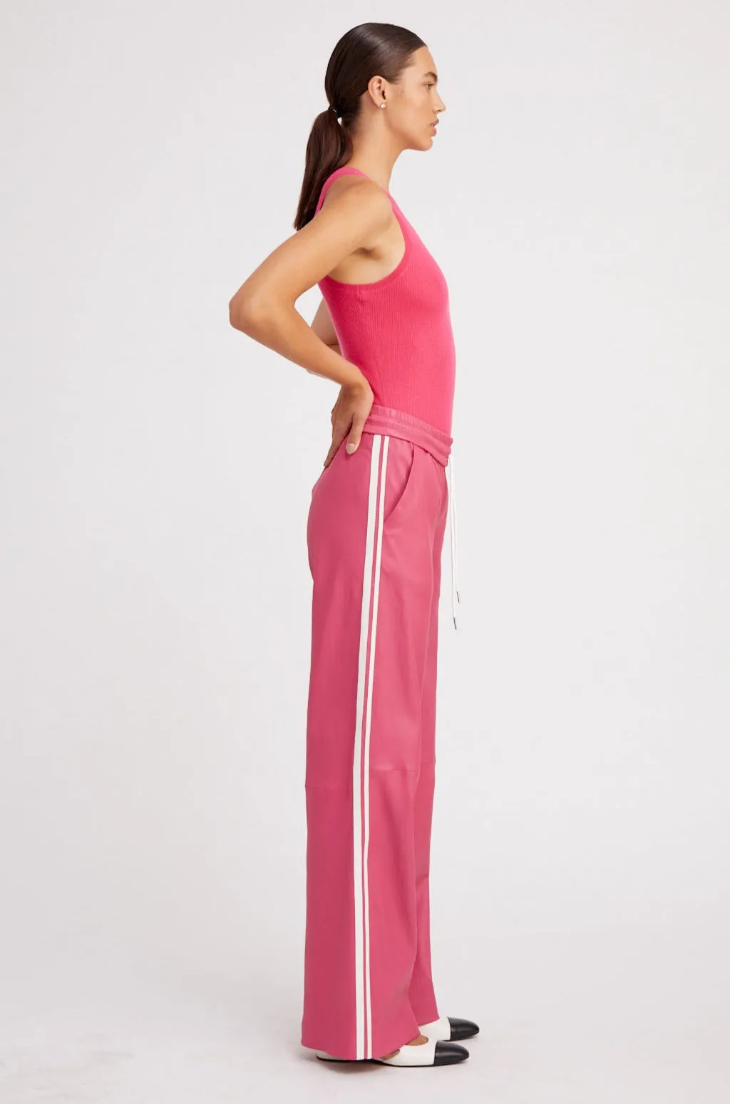 Hot Pink Leather Athletic Drawstring Pants