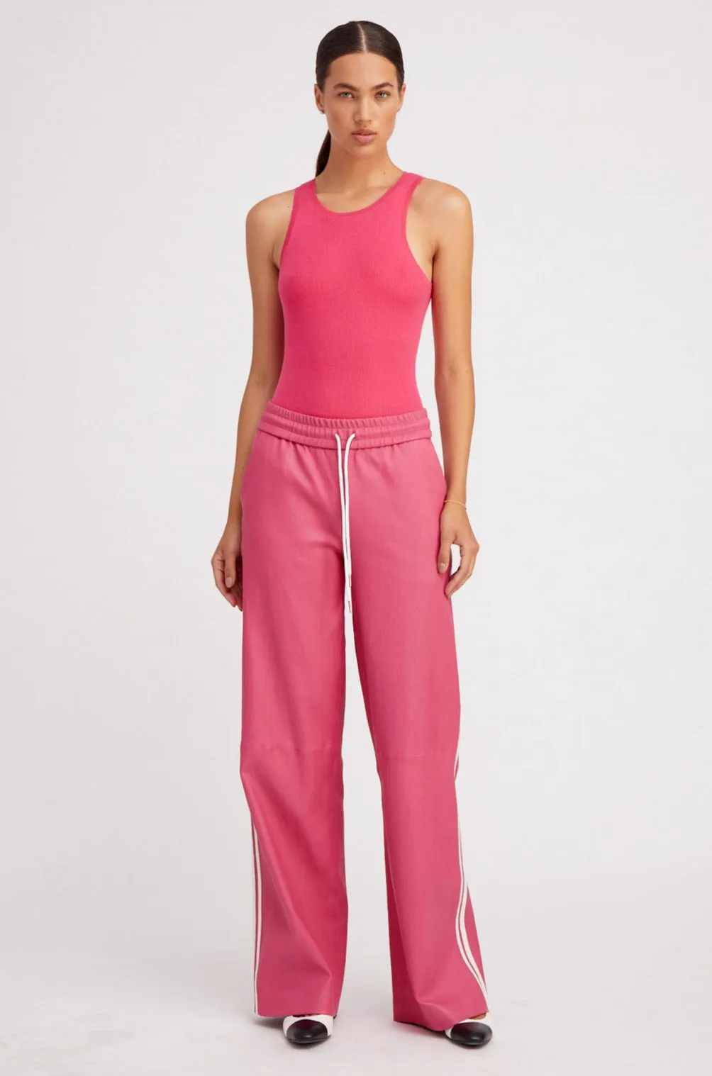 Hot Pink Leather Athletic Drawstring Pants