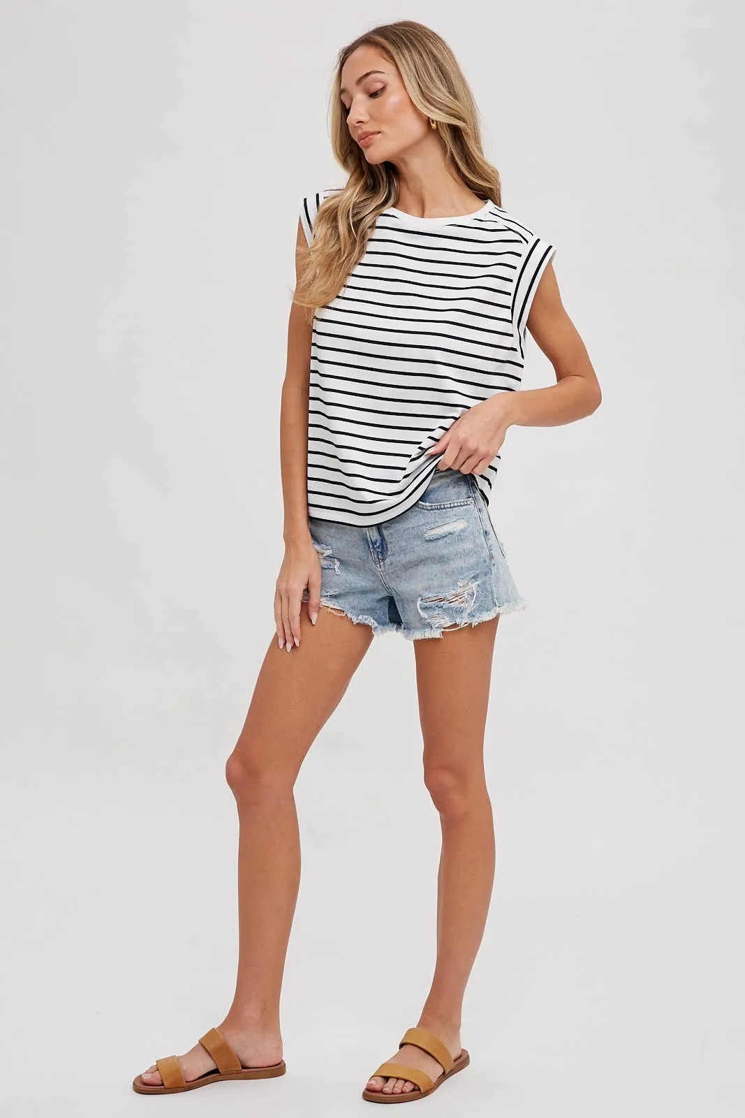 IVORY STIRPED MUSCLE TEE