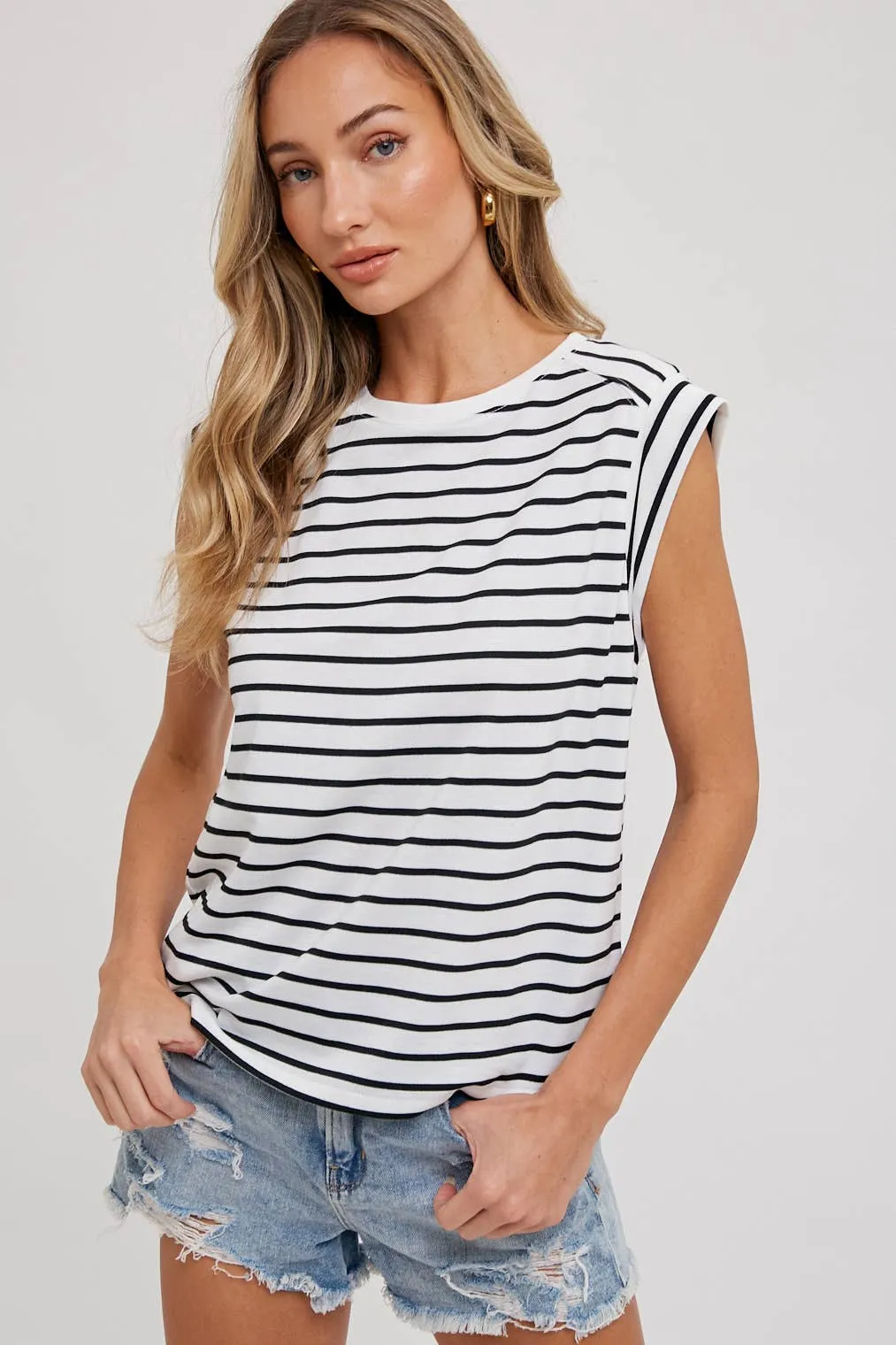 IVORY STIRPED MUSCLE TEE