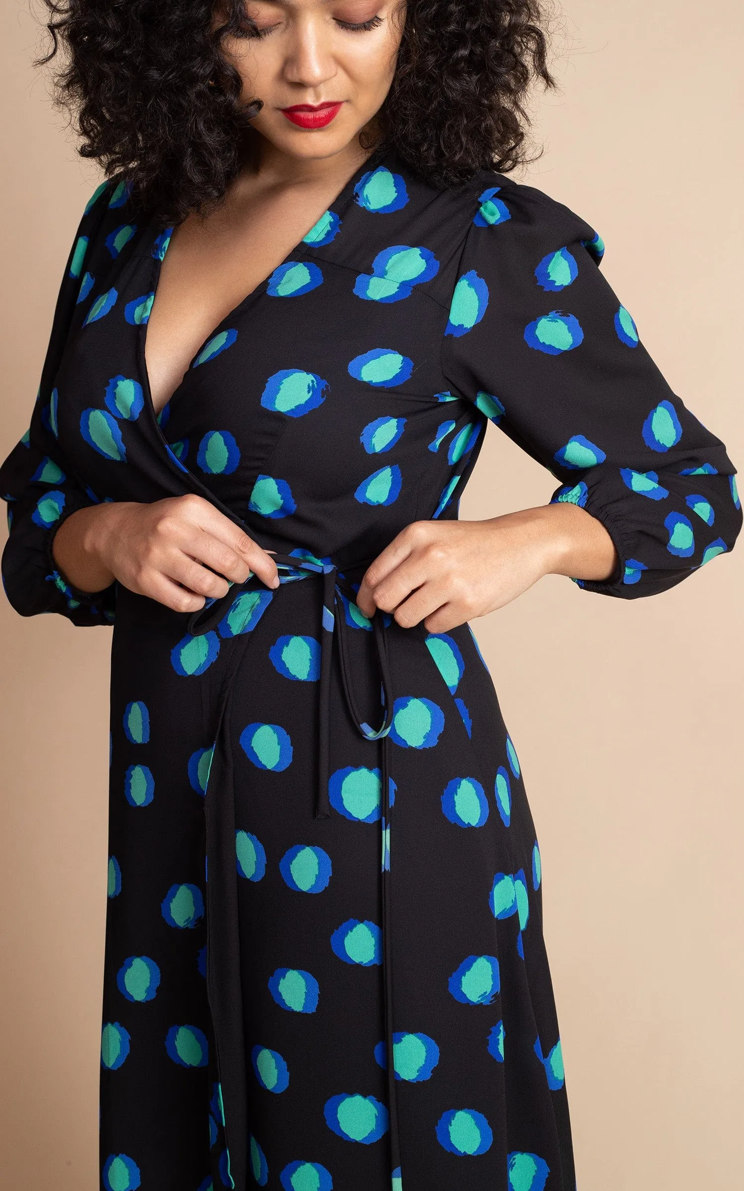 Jagger Maxi Dress in Polka Dot Blue on Black