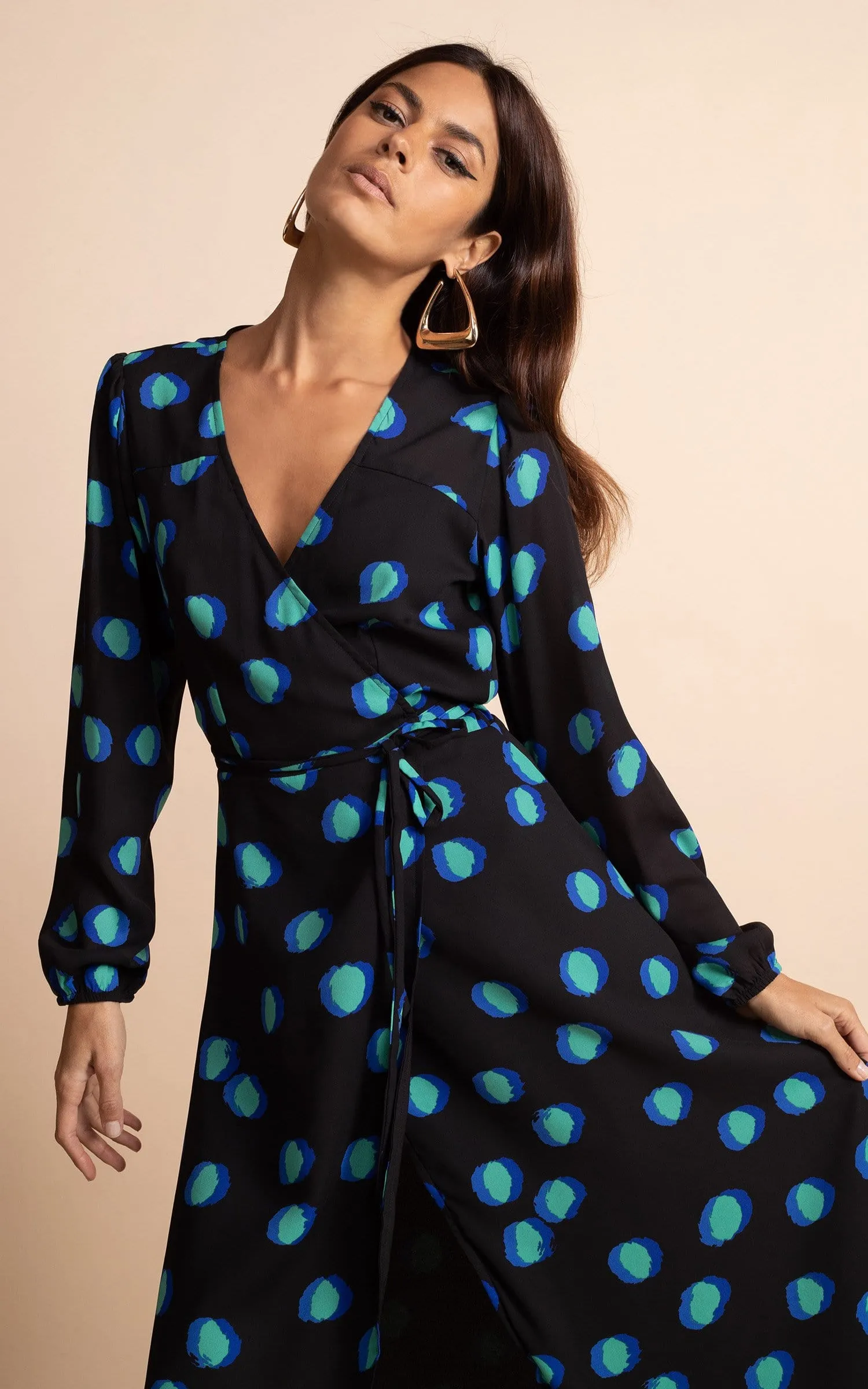 Jagger Maxi Dress in Polka Dot Blue on Black