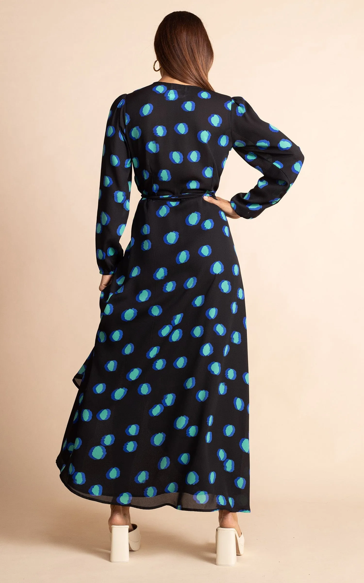 Jagger Maxi Dress in Polka Dot Blue on Black