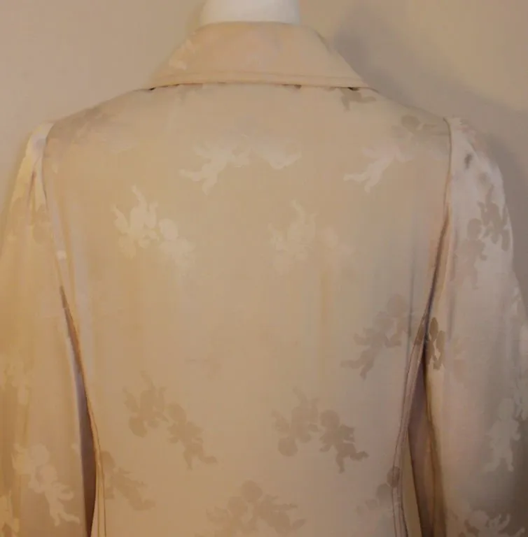 JAMES GALANOS 1970s Cream Silk Cocktail Dress with Angel Print