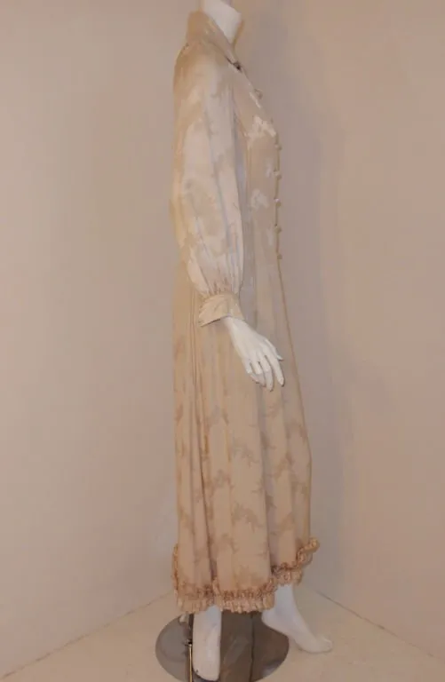 JAMES GALANOS 1970s Cream Silk Cocktail Dress with Angel Print