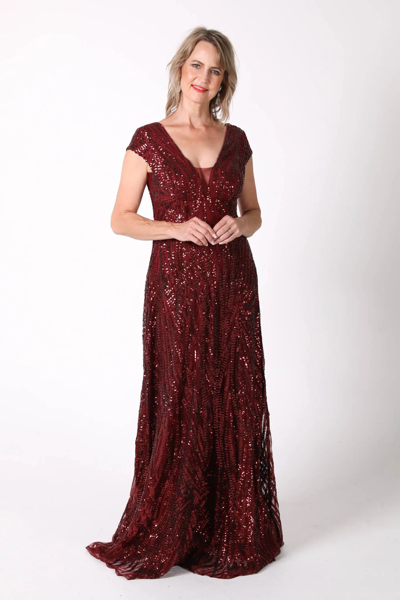 Joselyn Sequin Maxi Dress - Wine (S & 3XL - Clearance Sale)