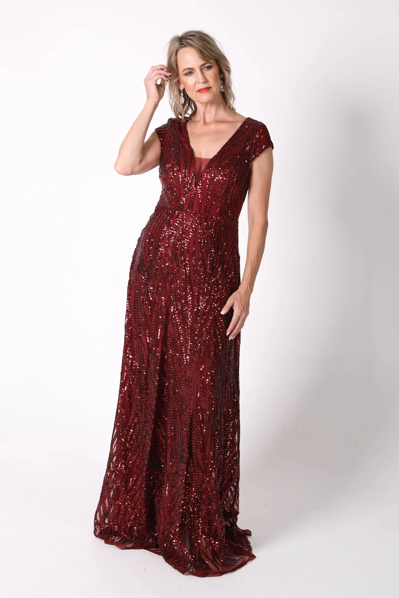 Joselyn Sequin Maxi Dress - Wine (S & 3XL - Clearance Sale)