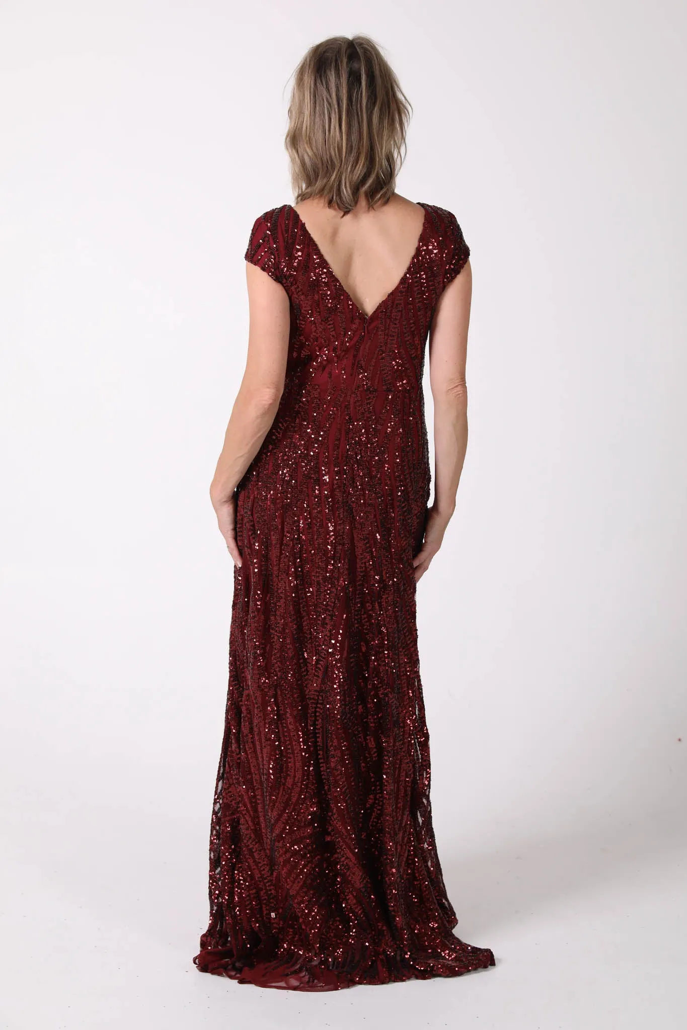 Joselyn Sequin Maxi Dress - Wine (S & 3XL - Clearance Sale)