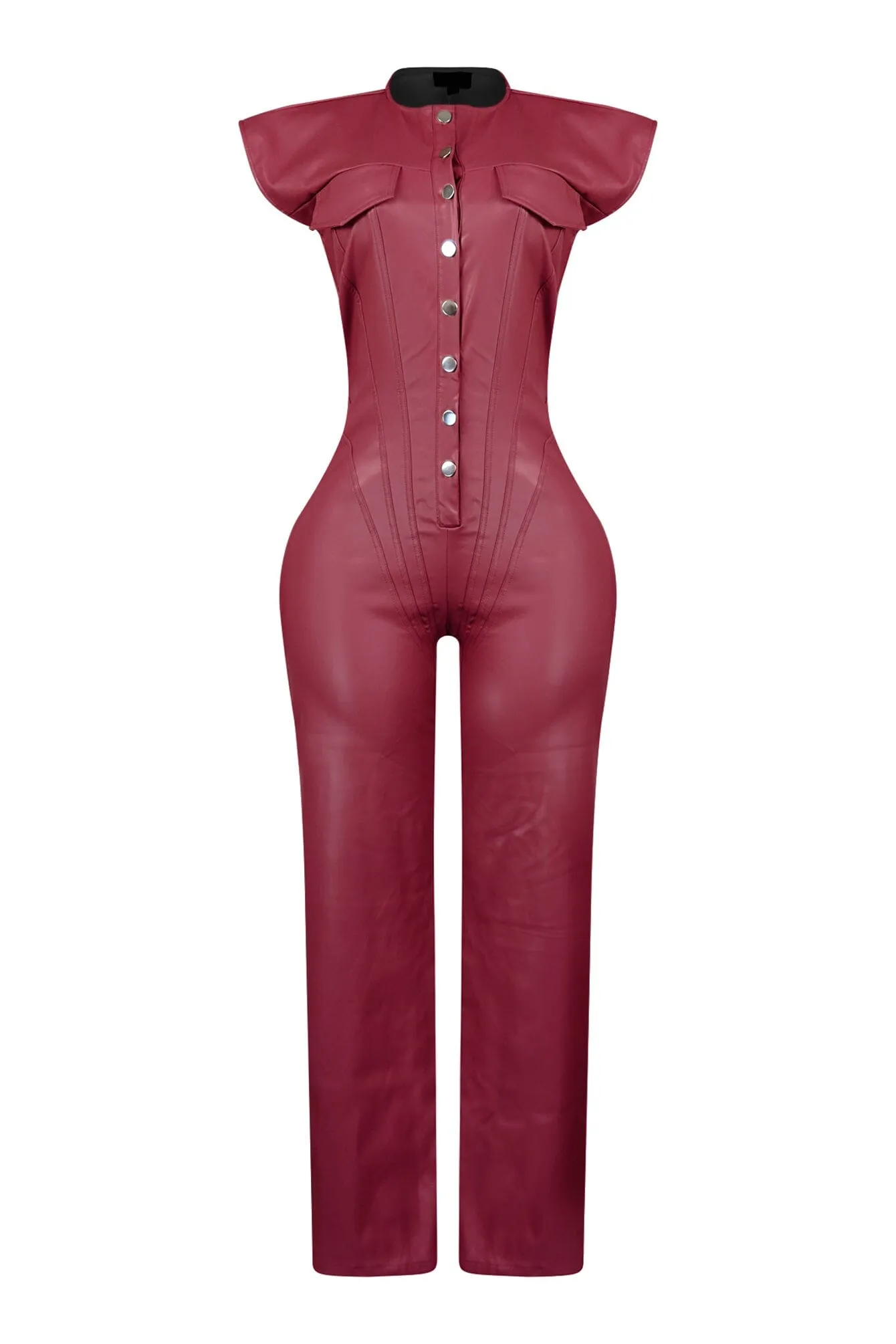 Kaiya PU Button Down Jumpsuit