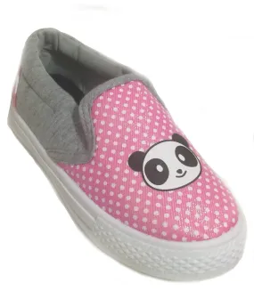 Kids Pink Polka Dot Panda Cartoon Slip On Girls Sneakers