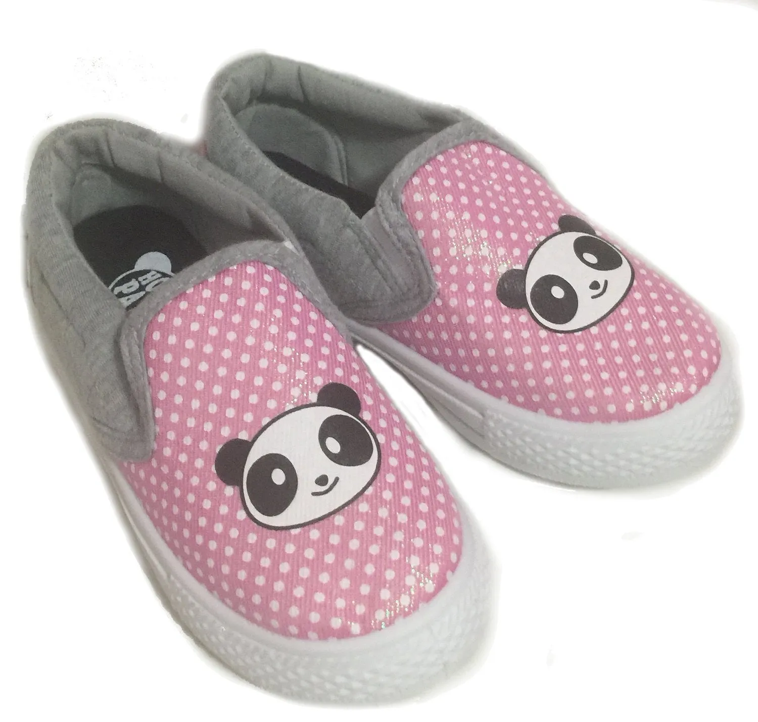 Kids Pink Polka Dot Panda Cartoon Slip On Girls Sneakers