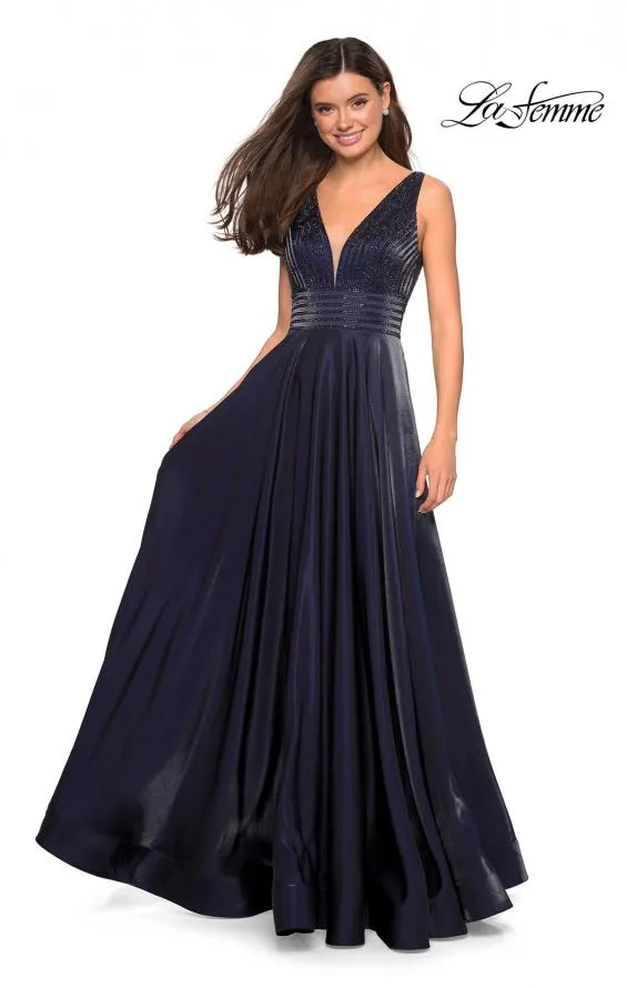 La Femme 27205 Beaded Satin A-Line Gown with Pockets