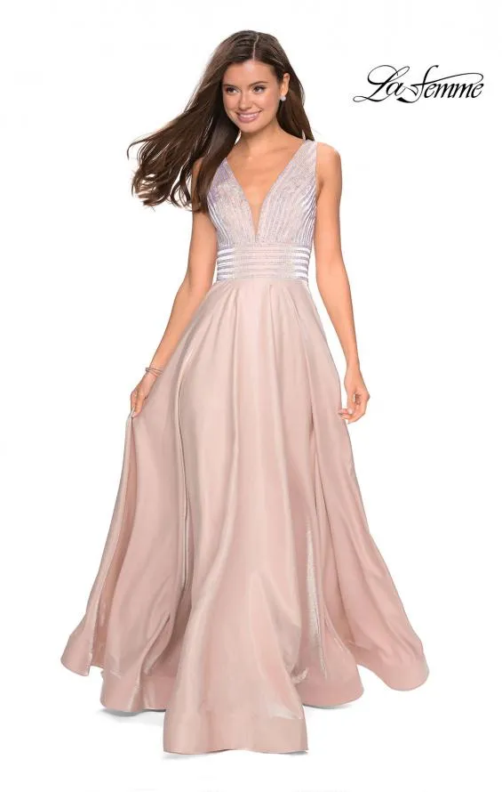 La Femme 27205 Beaded Satin A-Line Gown with Pockets