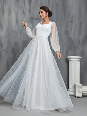 Lantern Sleeves Dobby Mesh Wedding Dress