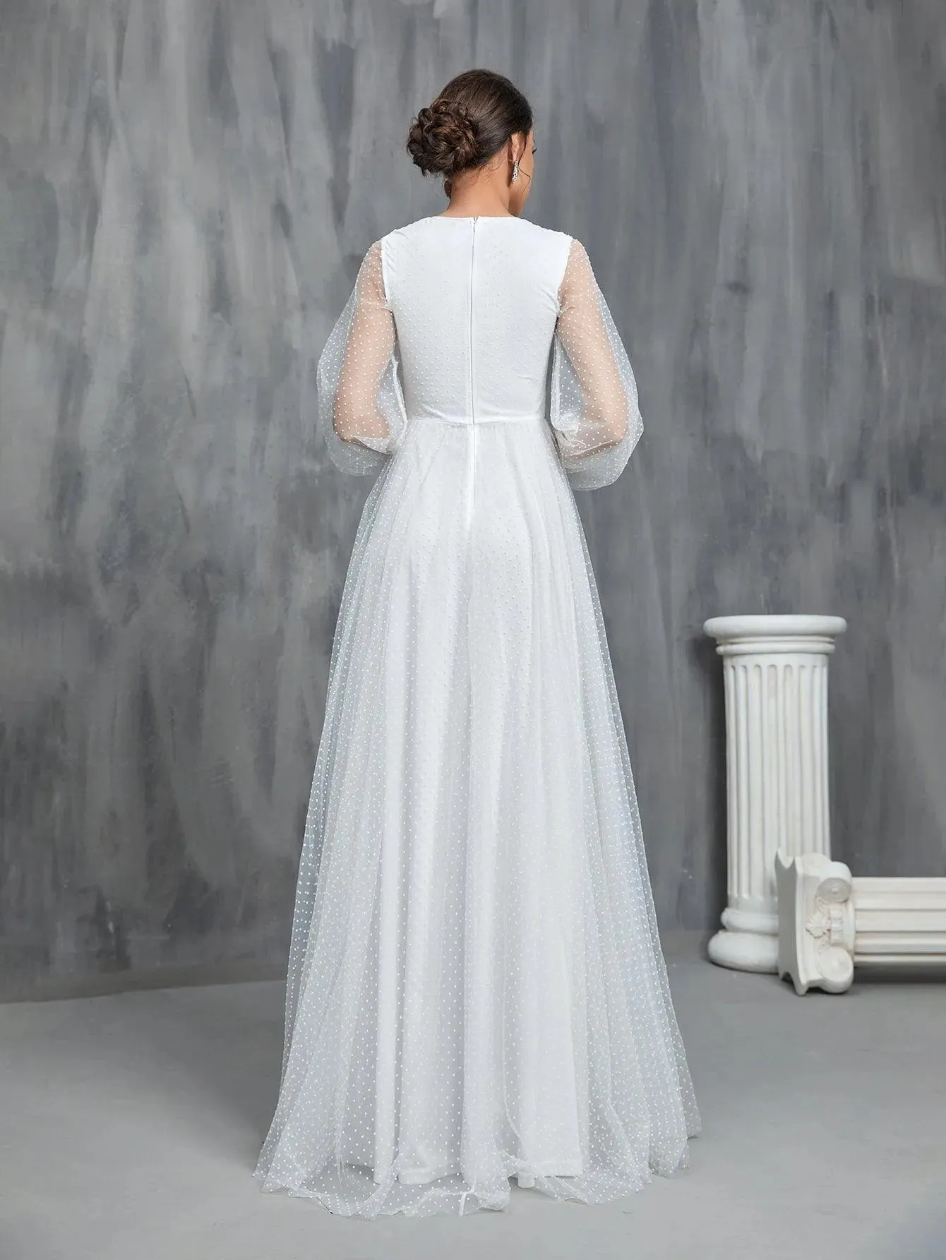 Lantern Sleeves Dobby Mesh Wedding Dress