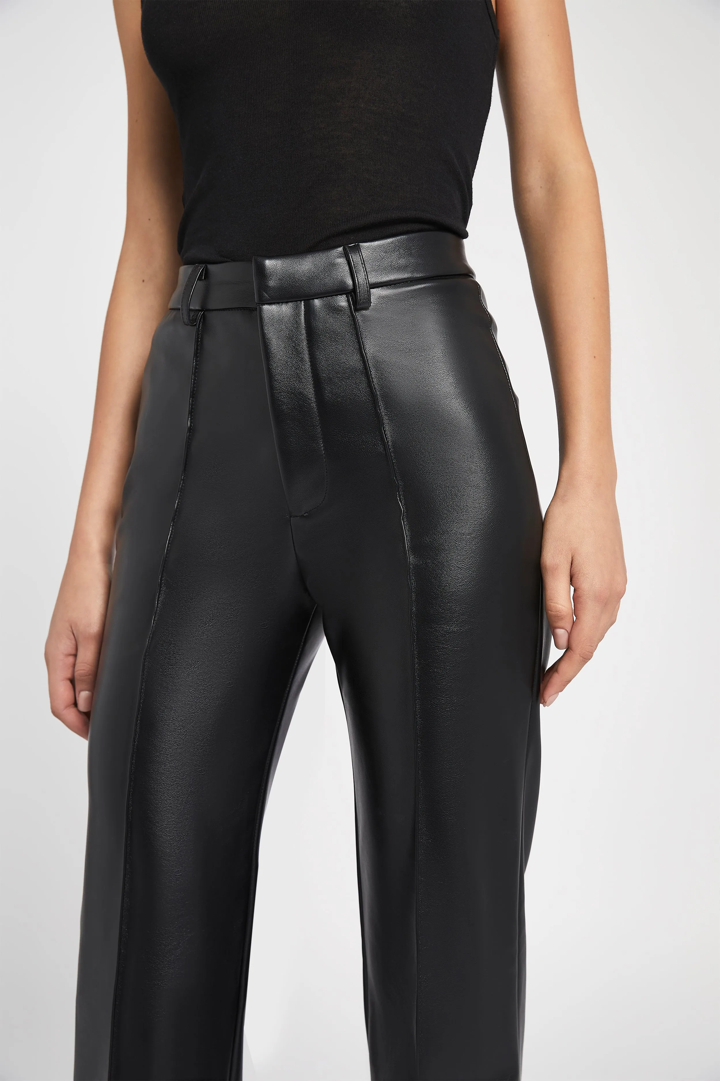 Leather Wide Leg Trousers - Black