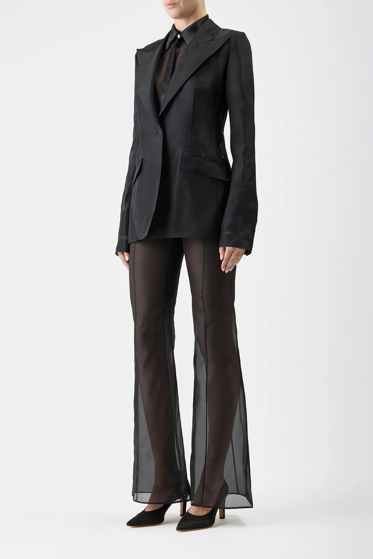 Leiva Sheer Blazer in Black Silk Organza