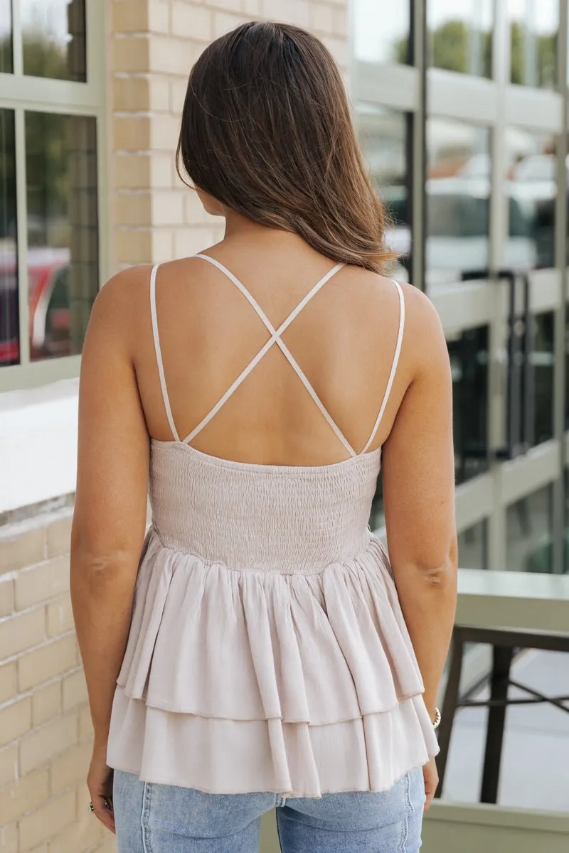 Light Taupe Lace Detail Tank Top - FINAL SALE