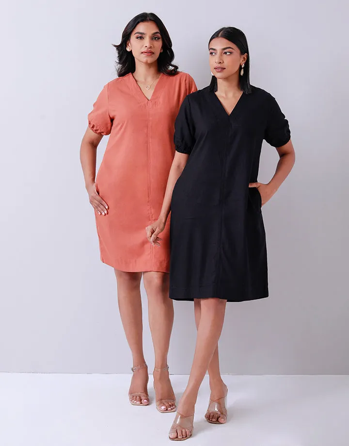 Linen V-Neck Dress with Pockets