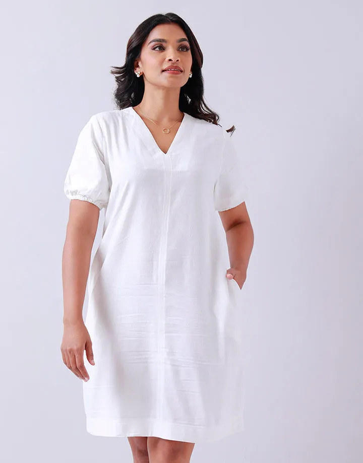 Linen V-Neck Dress with Pockets