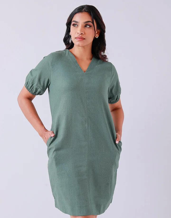 Linen V-Neck Dress with Pockets