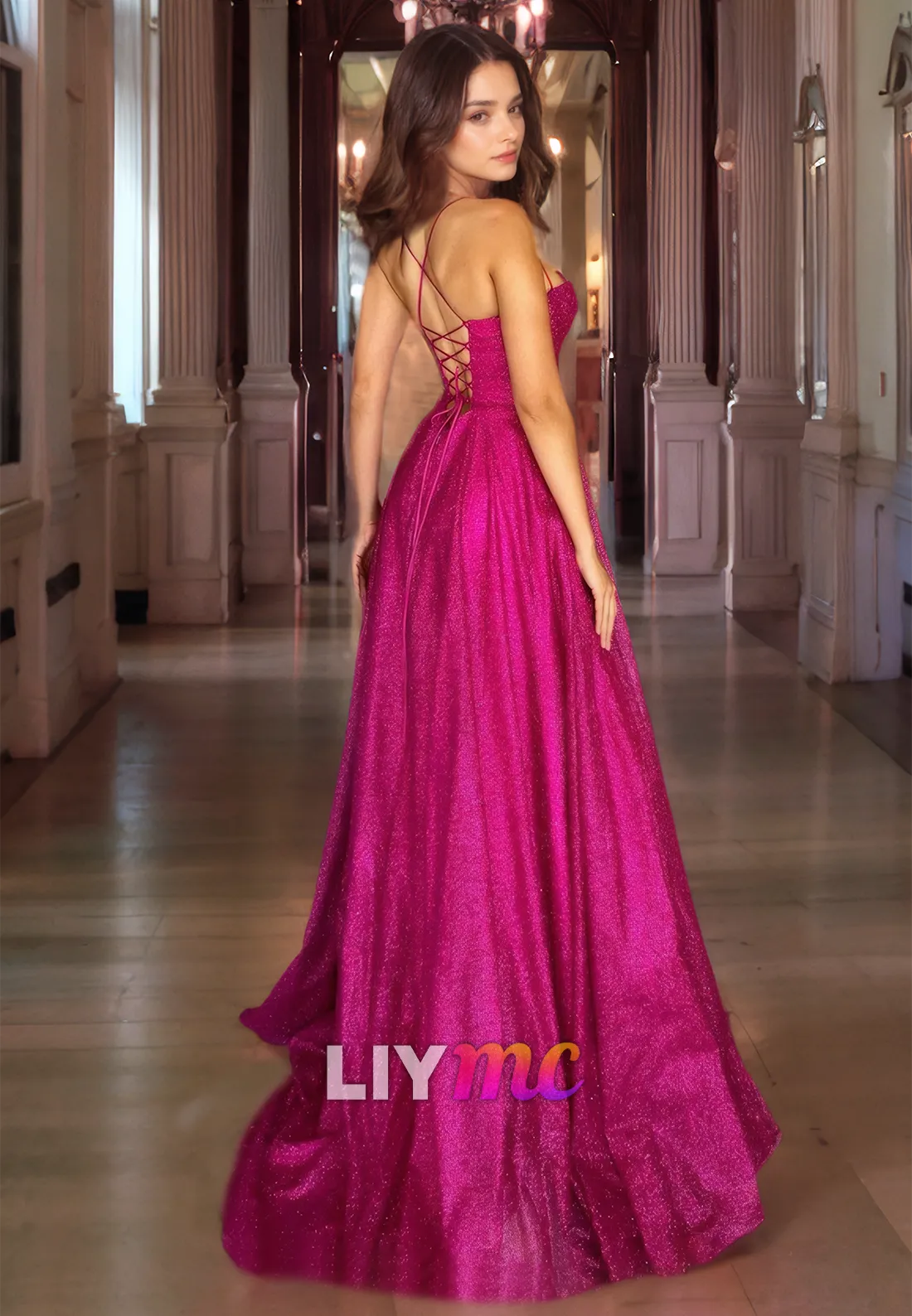 LP273 - Sparkly Spaghetti Straps Sweetheart Sequins A-Line Prom Dress With Slit