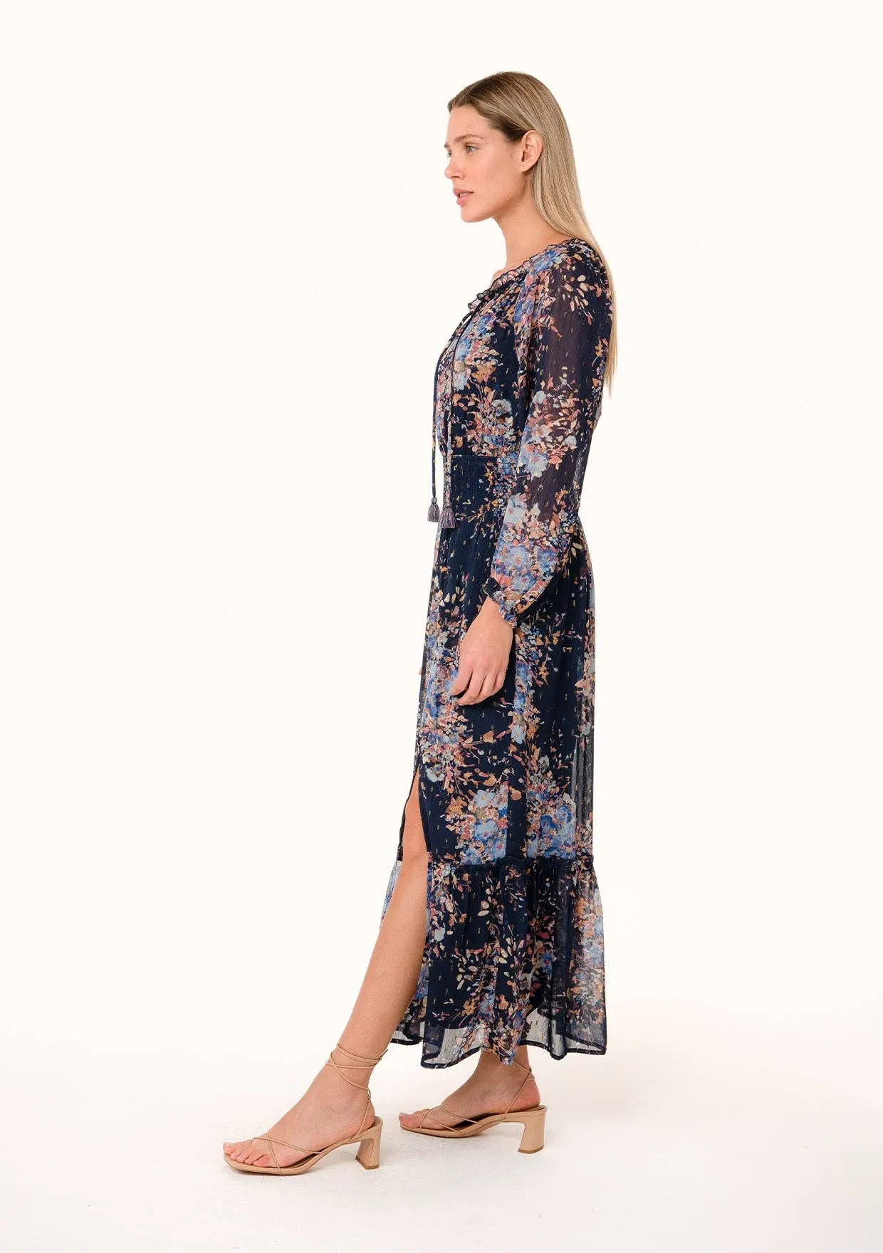 LUREX SMOCKED FLORAL MAXI