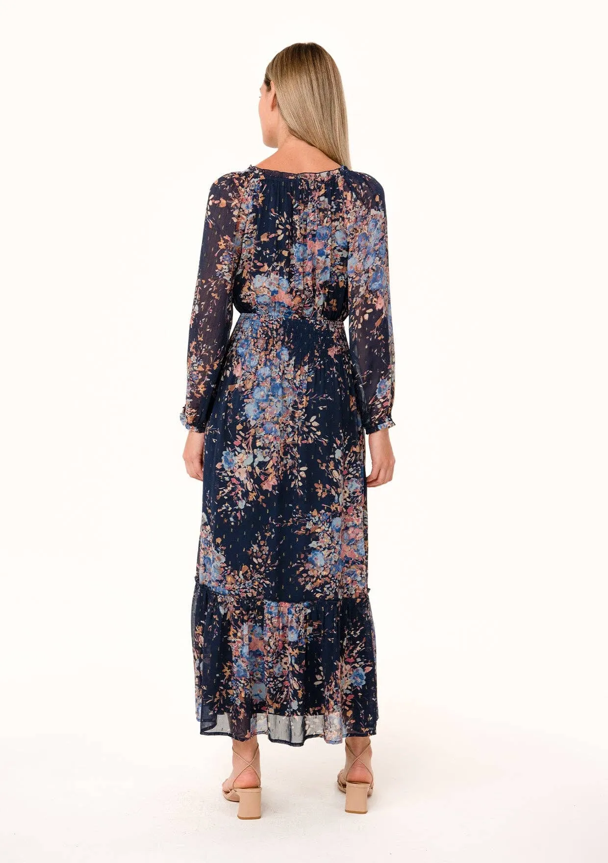 LUREX SMOCKED FLORAL MAXI