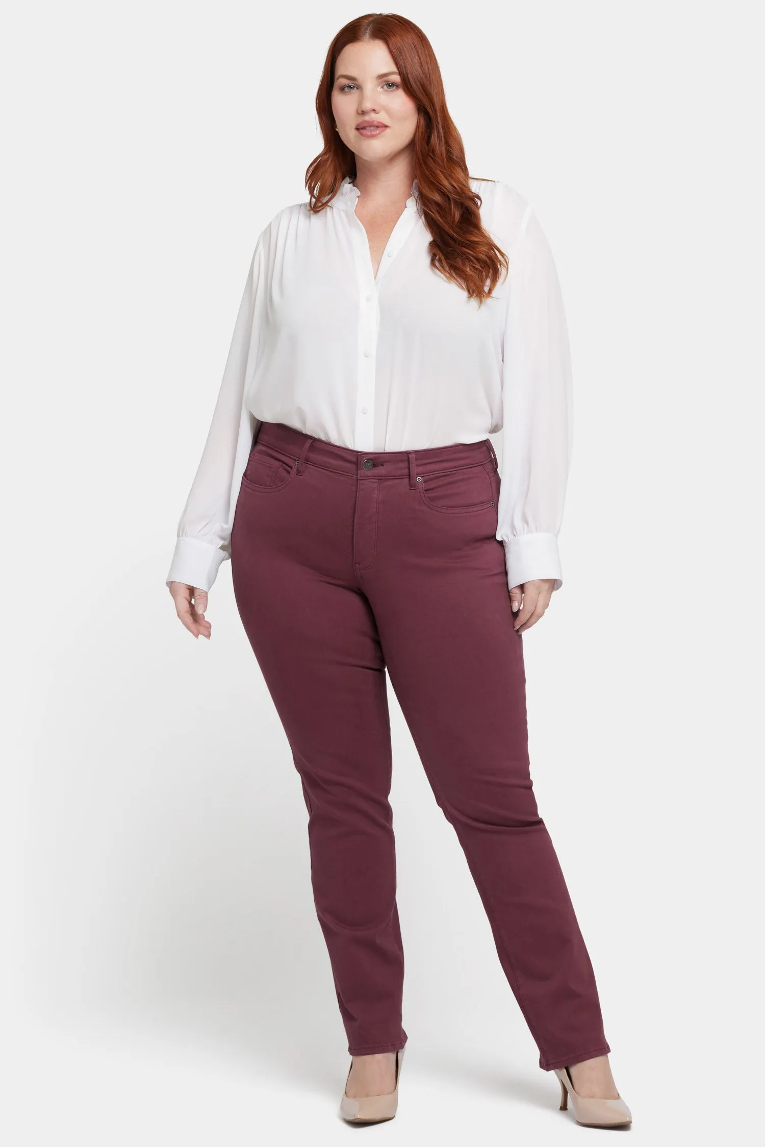 Marilyn Straight Jeans In Plus Size - Dark Cherry