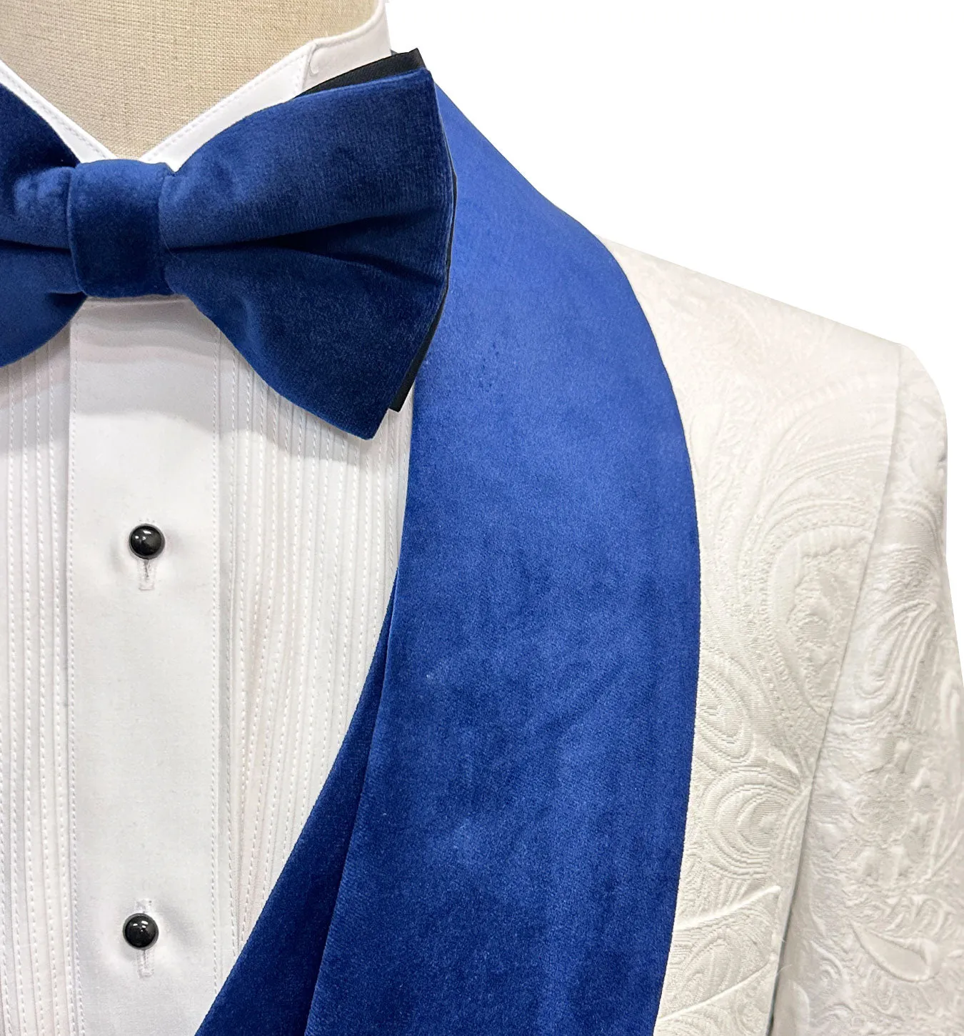 Mazari Met Vested Modern Fit 4 Pc Tuxedo Suit - White Royal Blue