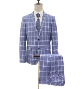 Mazari Vested Slim Fit Windowpane Suit - Paris Blue