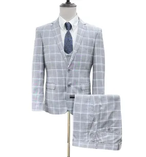 Mazari Vested Ultra Slim Fit Windowpane Suit - Paris Light Gray