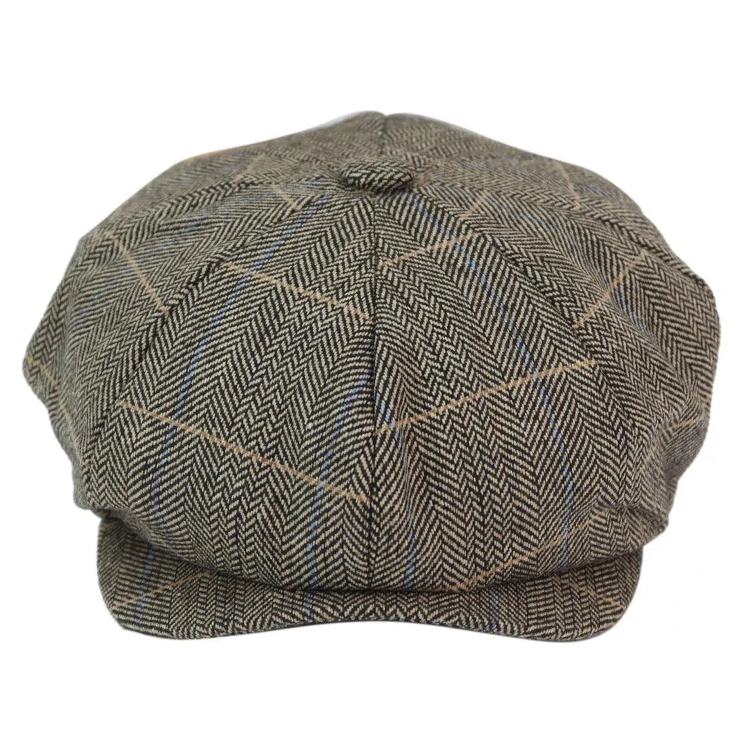 Mens 8 Panel Hat Wool Baker Boy Newsboy Flat Cap Grandad Tweed Check 1920s Peaky