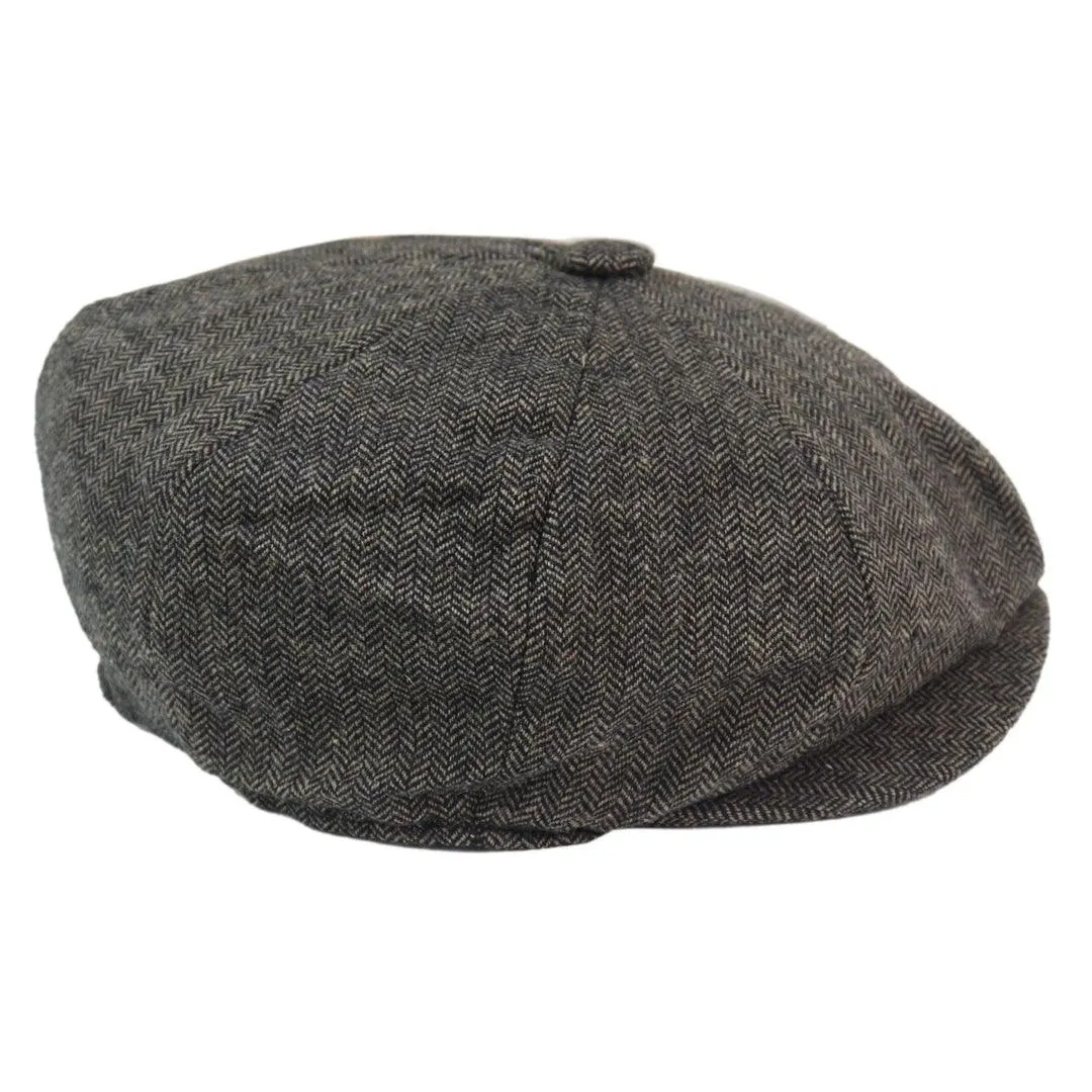 Mens 8 Panel Hat Wool Baker Boy Newsboy Flat Cap Grandad Tweed Check 1920s Peaky