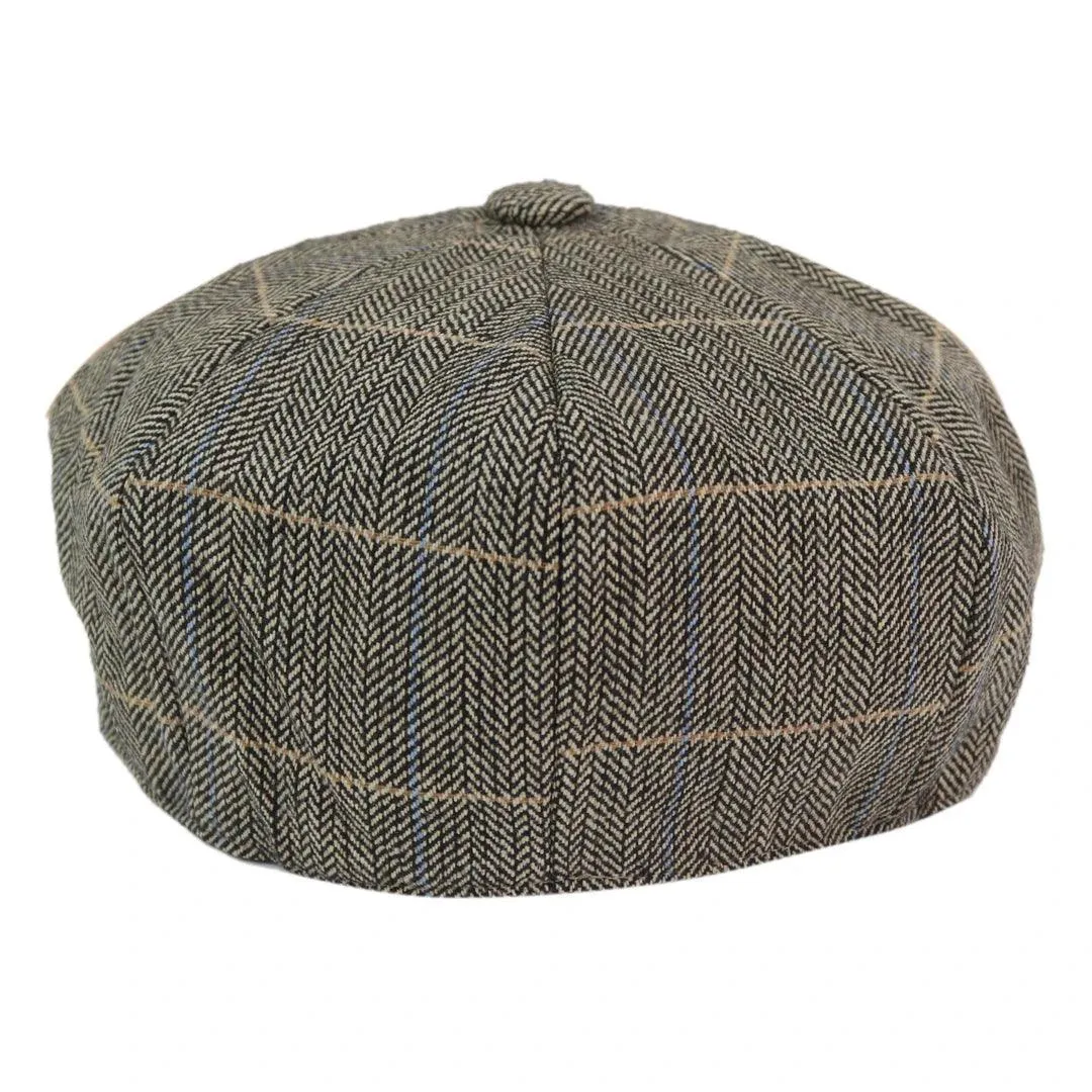 Mens 8 Panel Hat Wool Baker Boy Newsboy Flat Cap Grandad Tweed Check 1920s Peaky