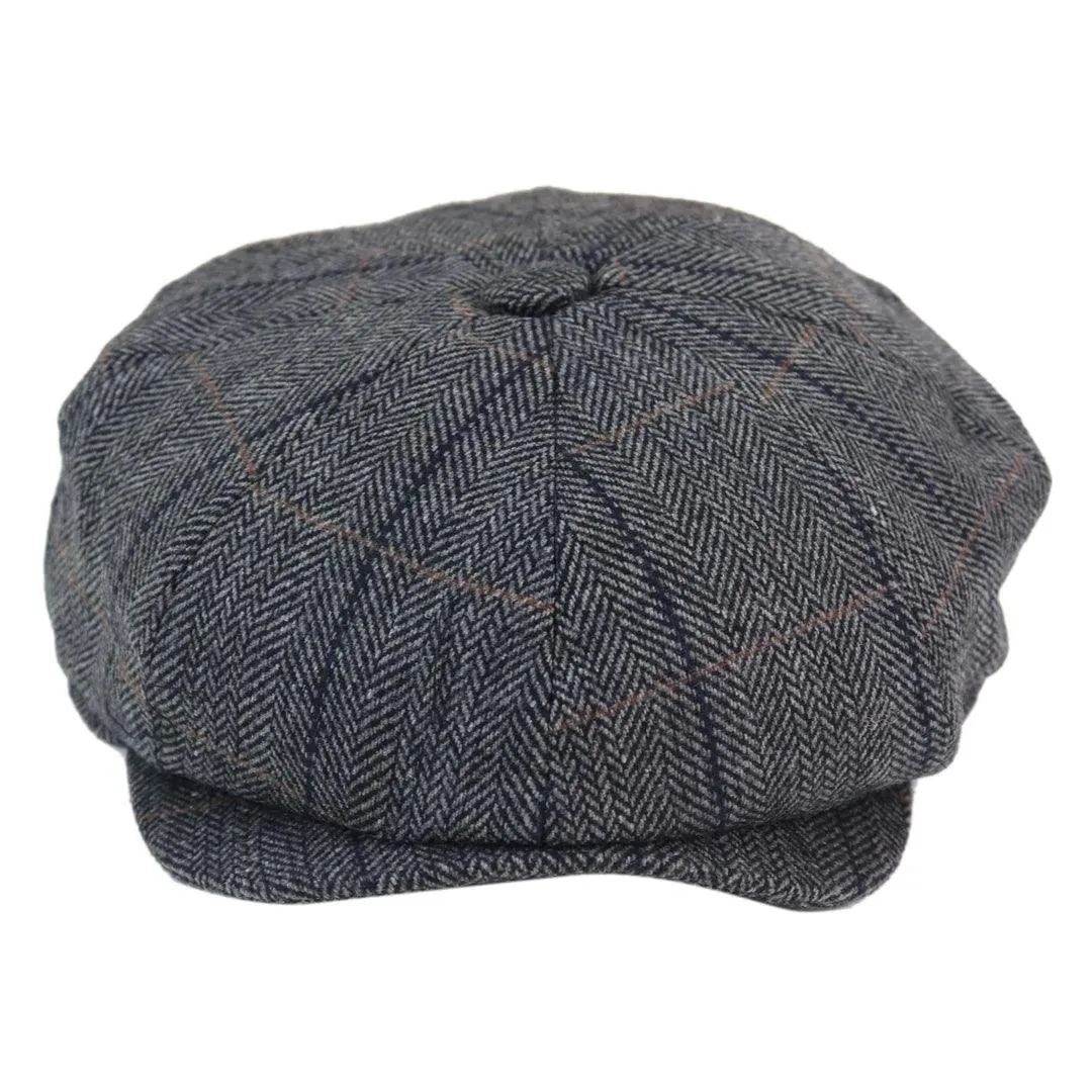 Mens 8 Panel Hat Wool Baker Boy Newsboy Flat Cap Grandad Tweed Check 1920s Peaky