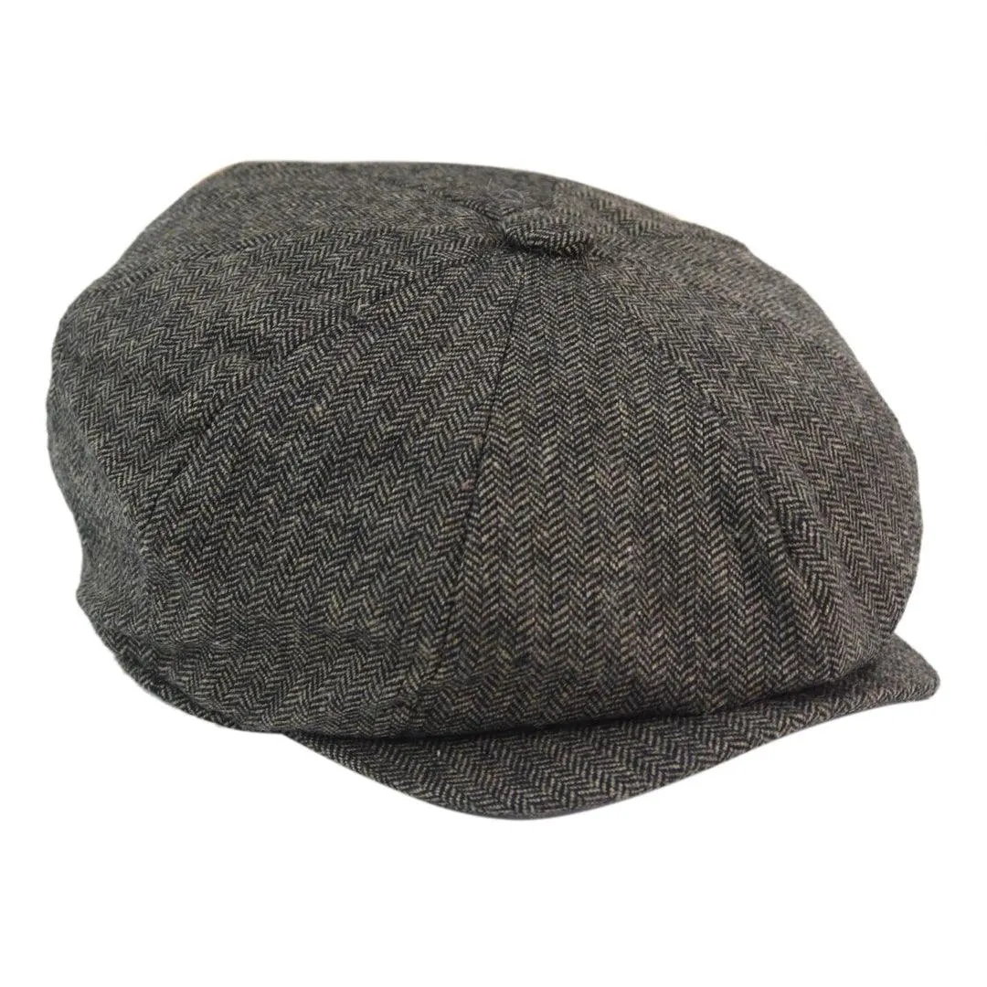 Mens 8 Panel Hat Wool Baker Boy Newsboy Flat Cap Grandad Tweed Check 1920s Peaky