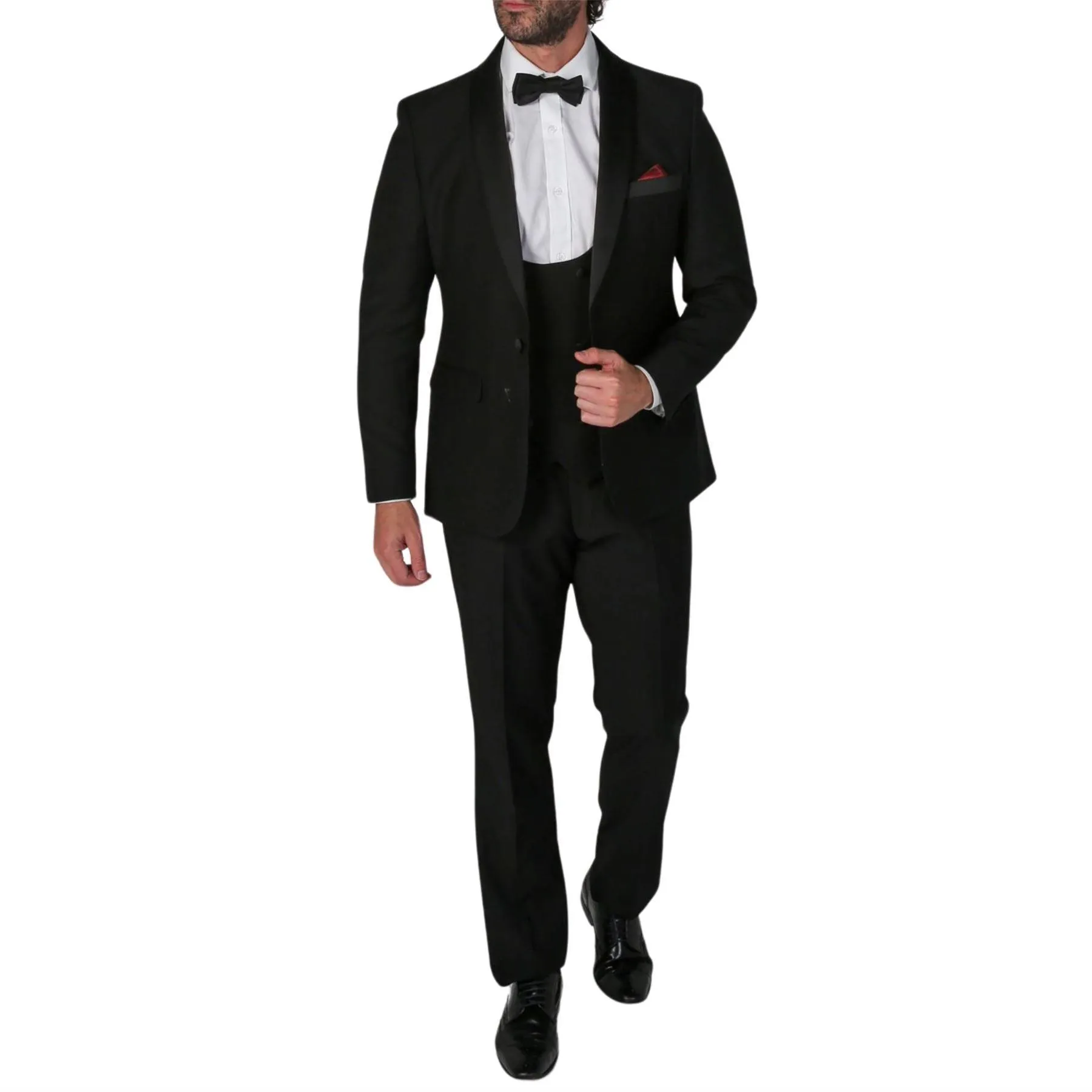 Men's Black Tuxedo Suit 3 Piece Shawl Lapel Formal Wedding Dress