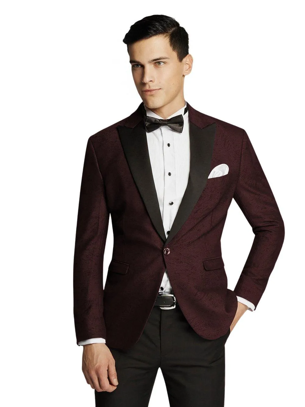 Men's Burgundy/Black Stylish Paisley Trim Tuxedo Dinner Jacket